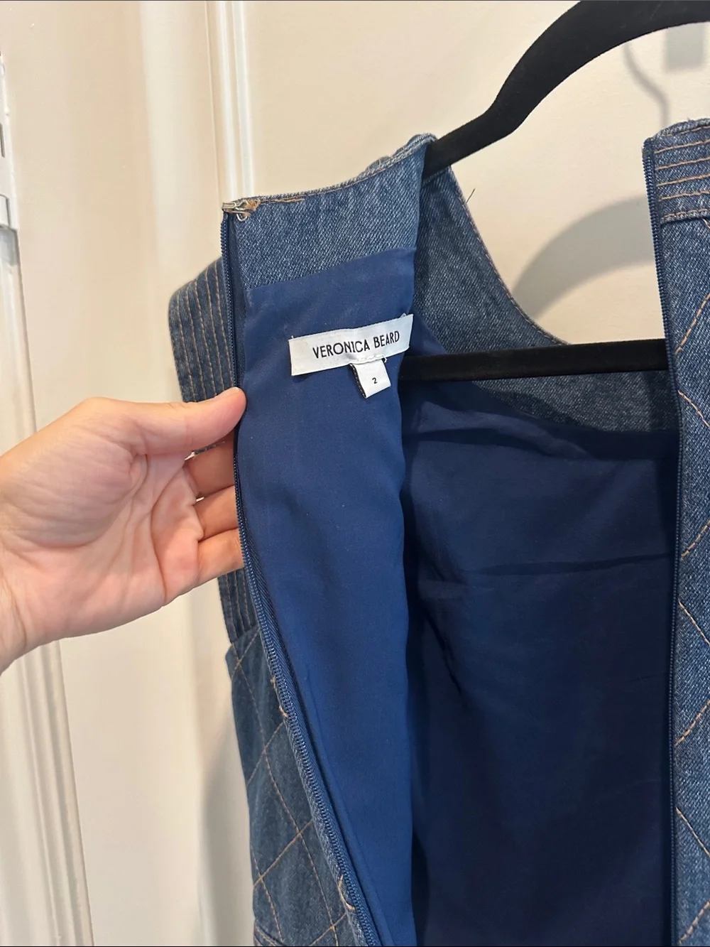 Veronica Beard Ginny Sleeveless Denim Topstitch Mini Dress
